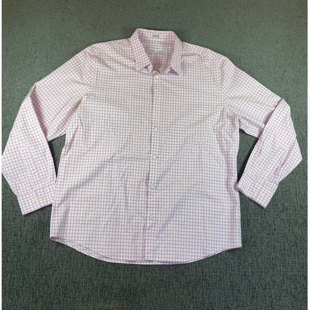 Calvin Klein Mens‎ XL Pink Grid Cool Tech Non-Iron Button Down Dress Shirt